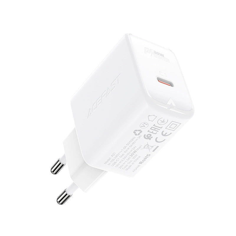 Acefast oplader GaN USB Type C 30W, PD, QC 3.0, AFC, FCP hvid (A21 hvid)