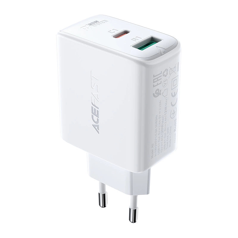 Acefast vægoplader USB Type C / USB 32W, PPS, PD, QC 3.0, AFC, FCP hvid (A5 hvid)