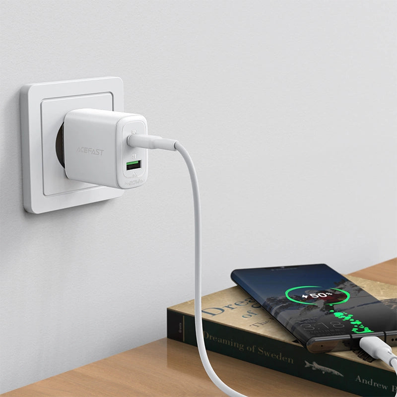 Acefast vægoplader USB Type C / USB 20W, PPS, PD, QC 3.0, AFC, FCP hvid (A25 hvid)