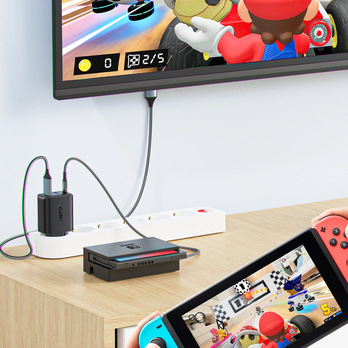 Acefast 2in1 oplader GaN 65W USB Type C / USB, adapter adapter HDMI 4K @ 60Hz (set med kabel) hvid (A17 hvid)