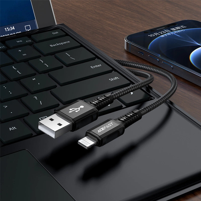 Acefast kabel MFI USB - Lightning 1,2 m, 2,4 A sort (C1-02 sort)