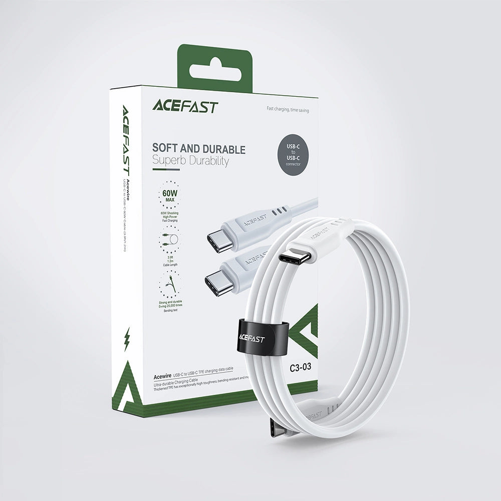 Acefast C3-03 USB-C - USB-C PD QC kabel 60W 3A 480Mb/s 1,2m - hvid