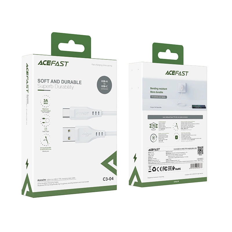 Acefast USB-kabel - USB Type C 1,2 m, 3A hvid (C3-04 hvid)