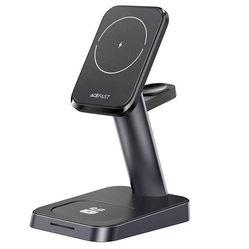 Acefast Qi trådløs oplader 15W til iPhone (med MagSafe), Apple Watch og Apple AirPods Standholder Magnetisk Holder sort (E3 sort)