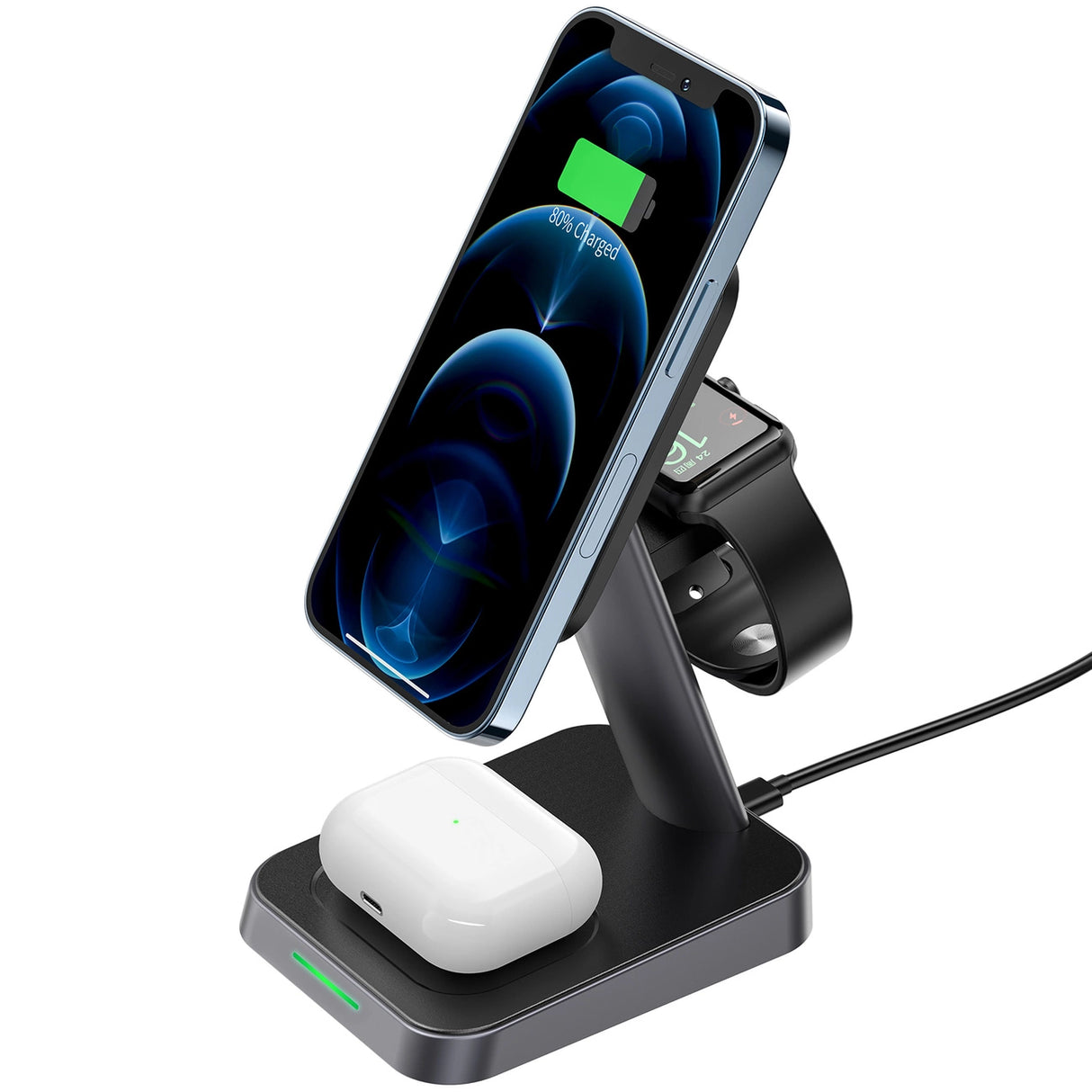 Acefast Qi trådløs oplader 15W til iPhone (med MagSafe), Apple Watch og Apple AirPods Standholder Magnetisk Holder sort (E3 sort)