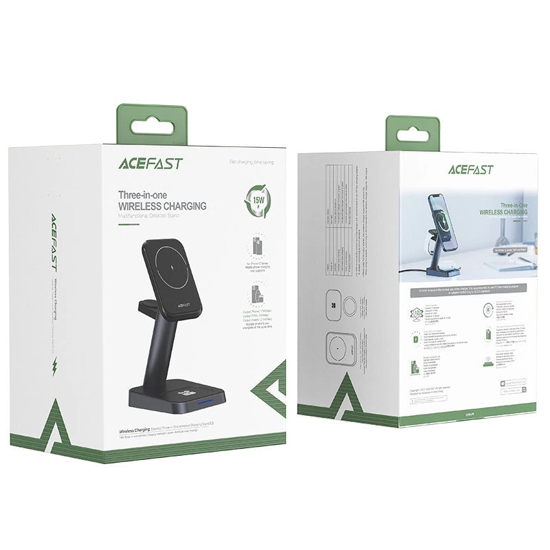 Acefast Qi trådløs oplader 15W til iPhone (med MagSafe), Apple Watch og Apple AirPods Standholder Magnetisk Holder sort (E3 sort)