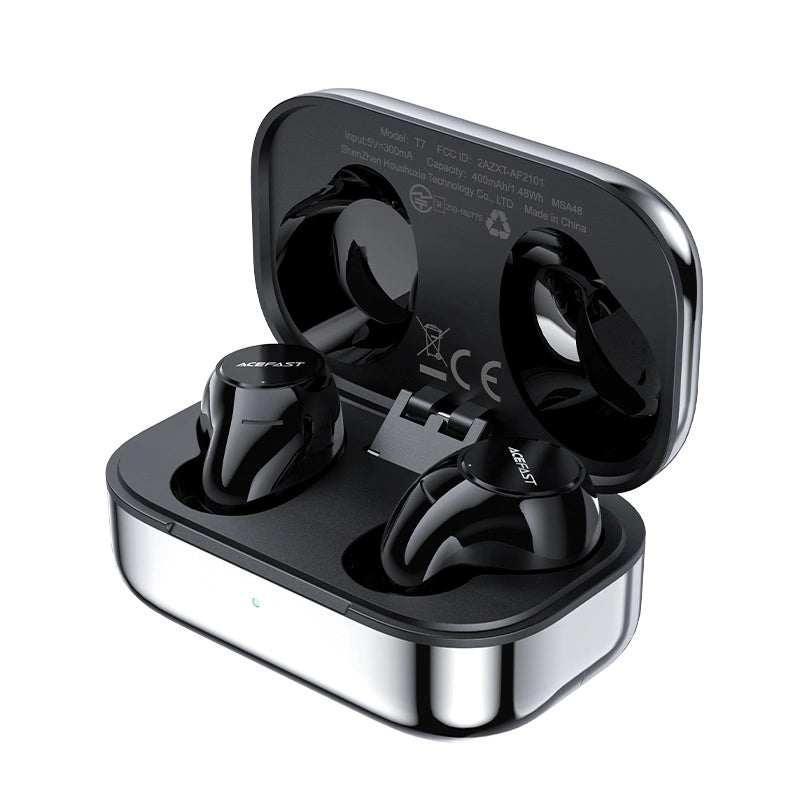 Acefast gaming in-ear trådløse hovedtelefoner TWS Bluetooth 5.2, cVc 8.0, aptX, SBC, AAC, 65ms forsinkelse vandtæt IPX4 sølv (T7 sølv)