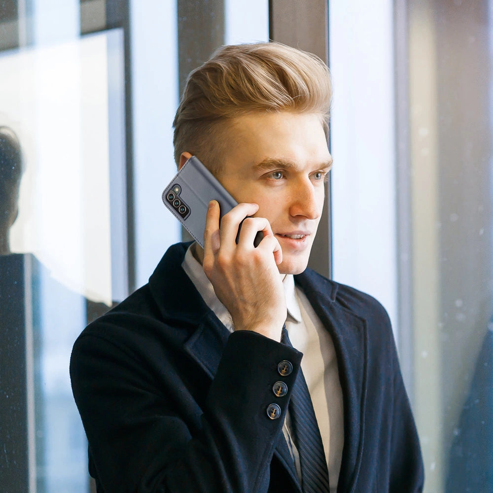 Dux Ducis Hivo Læder Flip Cover Ægte læder tegnebog til kort og dokumenter Samsung Galaxy S22 + (S22 Plus) Blå