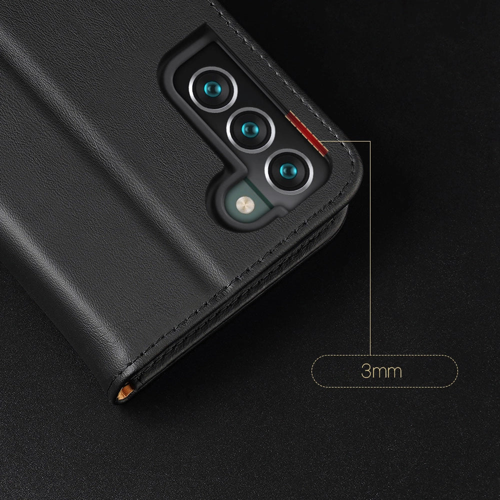 Dux Ducis Hivo Læder Flip Cover Ægte læder tegnebog til kort og dokumenter Samsung Galaxy S22 + (S22 Plus) Rød