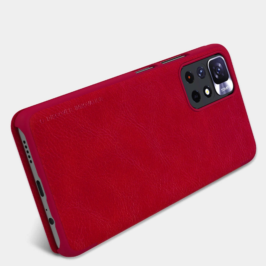 Nillkin Qin Case Case til Xiaomi Redmi Note 11T 5G / Note 11S 5G / Note 11 5G (Kina) / Poco M4 Pro 5G Kamera Cover Holster Cover Flip Case Brown
