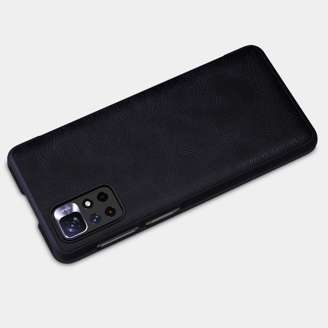 Nillkin Qin Case Case til Xiaomi Redmi Note 11T 5G / Note 11S 5G / Note 11 5G (Kina) / Poco M4 Pro 5G Kamera Cover Holster Cover Flip Case Brown