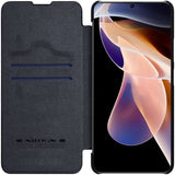 Nillkin Qin Case Case til Xiaomi Redmi Note 11 Pro+ (Kina) / Redmi Note 11 Pro (Kina) / Mi11i HyperCharge Camera Protector Holster Cover Flip Case Black