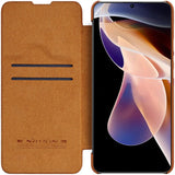 Nillkin Qin Case Case for Xiaomi Redmi Note 11 Pro+ (Kina) / Redmi Note 11 Pro (Kina) / Mi11i HyperCharge Camera Protector Holster Cover Flip Case Brown