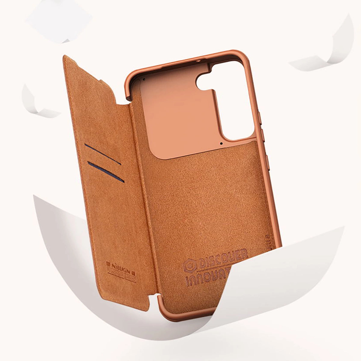 Nillkin Qin læder Pro Case Case for Samsung Galaxy S22 + (S22 Plus) Kamera beskytter Holster Cover Flip Case sort