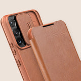 Nillkin Qin læder Pro Case Case for Samsung Galaxy S22 + (S22 Plus) Kamera beskytter Holster Cover Flip Case sort