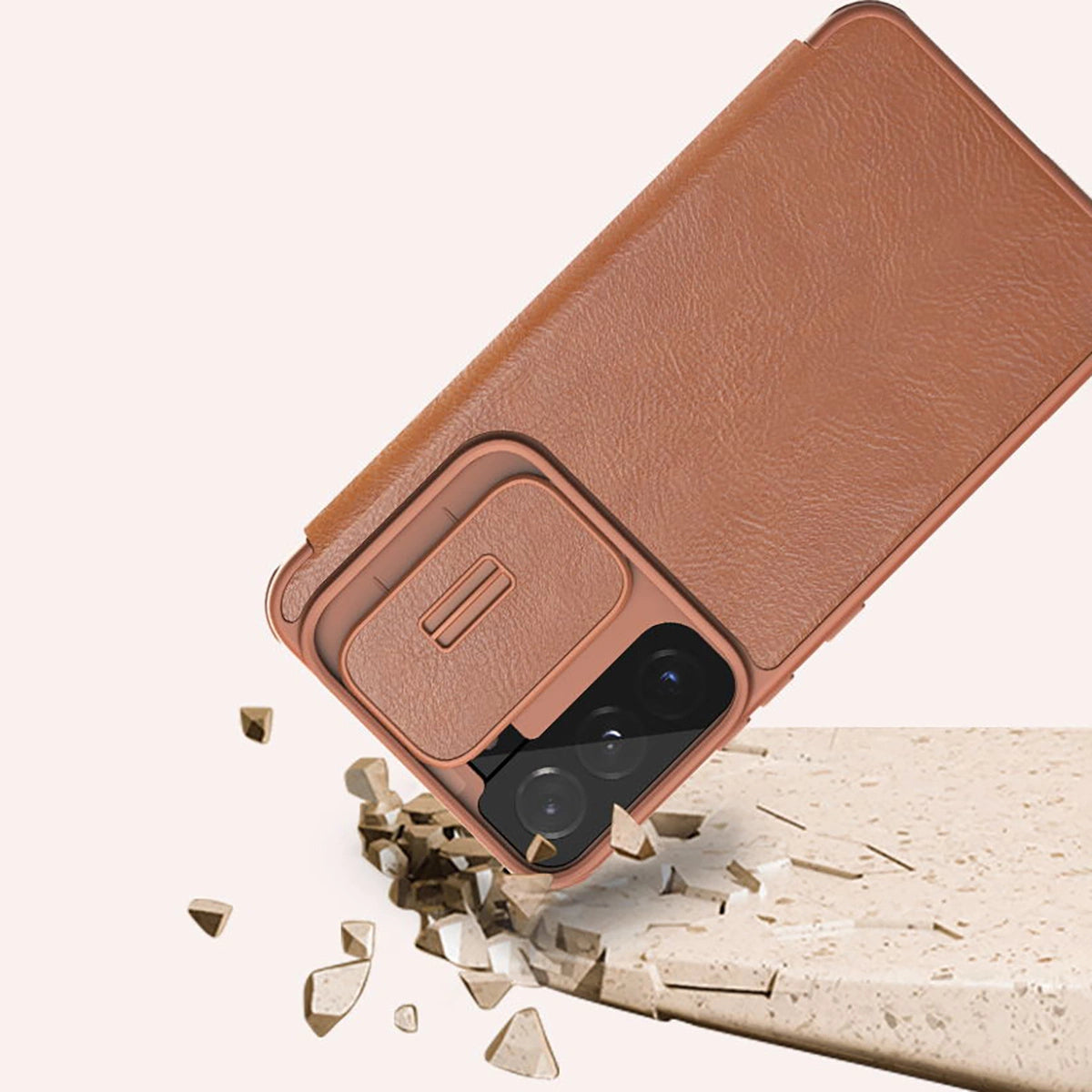 Nillkin Qin læder Pro Case Case for Samsung Galaxy S22 + (S22 Plus) Kamera beskytter Holster Cover Flip Case sort