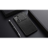 Nillkin Qin læder Pro Case Case for Samsung Galaxy S22 + (S22 Plus) Kamera beskytter Holster Cover Flip Case sort