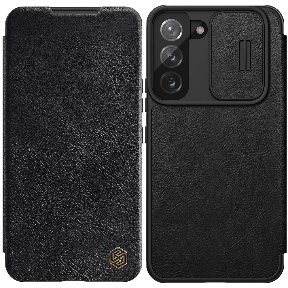 Nillkin Qin læder Pro Case Case for Samsung Galaxy S22 + (S22 Plus) Kamera beskytter Holster Cover Flip Case sort