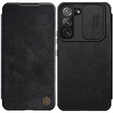 Nillkin Qin læder Pro Case Case for Samsung Galaxy S22 + (S22 Plus) Kamera beskytter Holster Cover Flip Case sort