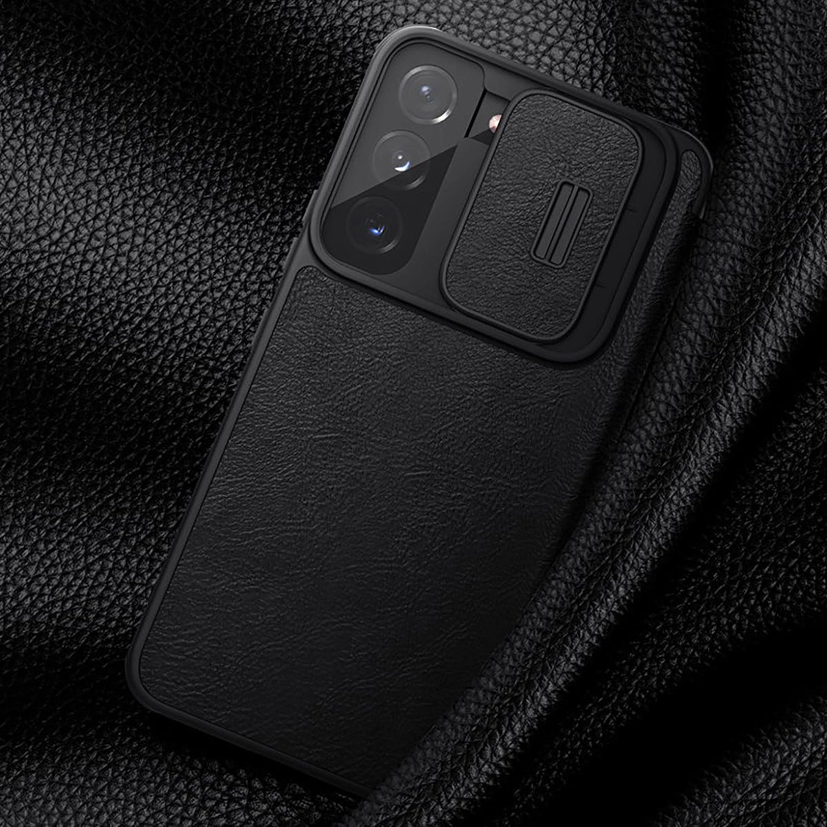 Nillkin Qin læder Pro Case Case for Samsung Galaxy S22 + (S22 Plus) Kamera beskytter Holster Cover Flip Case sort