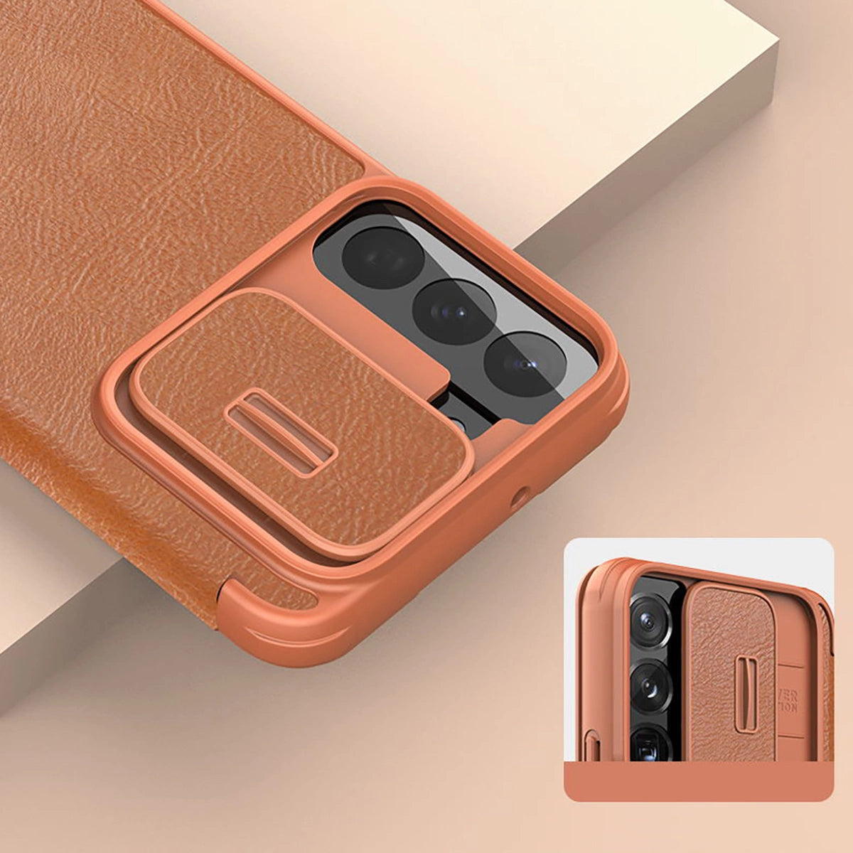 Nillkin Qin læder Pro Case Case for Samsung Galaxy S22 + (S22 Plus) Kamera beskytter Holster Cover Flip Case sort