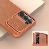 Nillkin Qin læder Pro Case Case til Samsung Galaxy S22+ (S22 Plus) Kamera beskytter Holster Cover Flip Case Brown