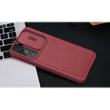 Nillkin Qin læder Pro Case Case til Samsung Galaxy S22+ (S22 Plus) Kamera beskytter Holster Cover Flip Case Brown