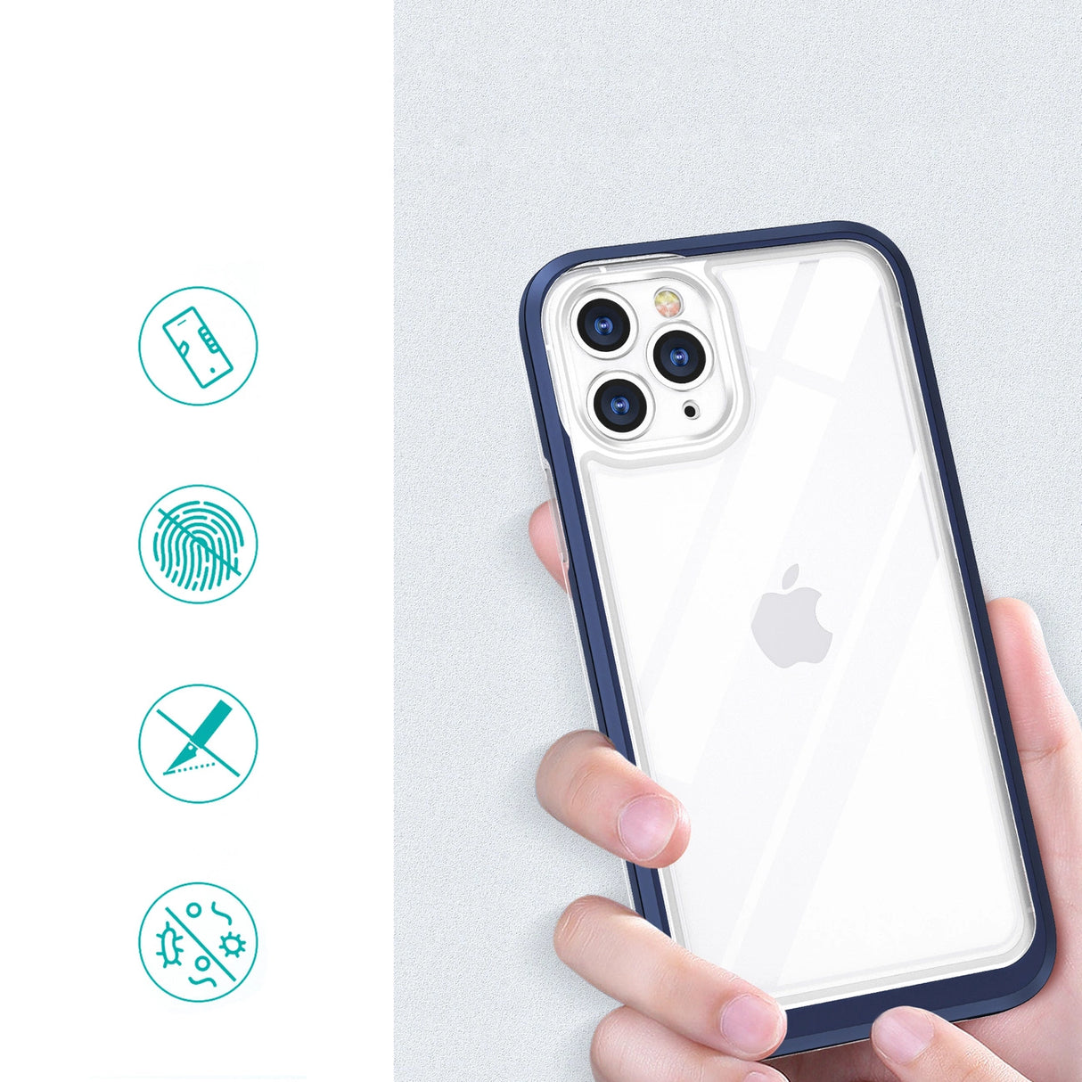 Klar 3in1 case til iPhone 11 Pro Max blå ramme gel cover