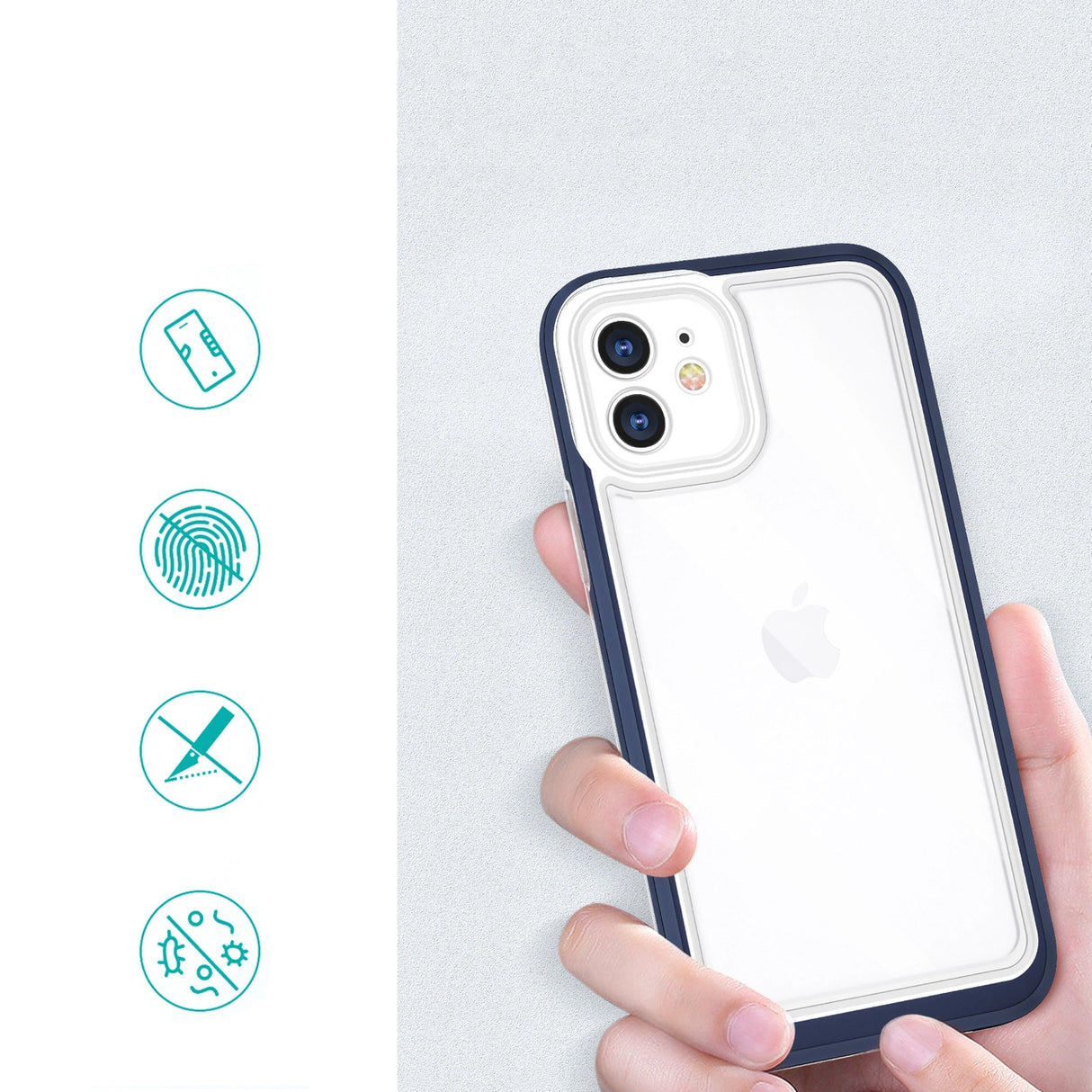 Klar 3in1 case til iPhone 12 blå ramme gel cover
