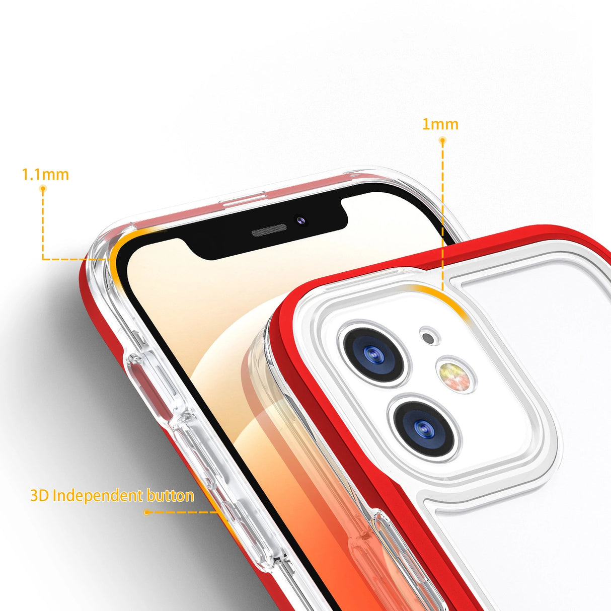 Gennemsigtige 3in1 tilfælde for iPhone 12 ramme gel dækning rød