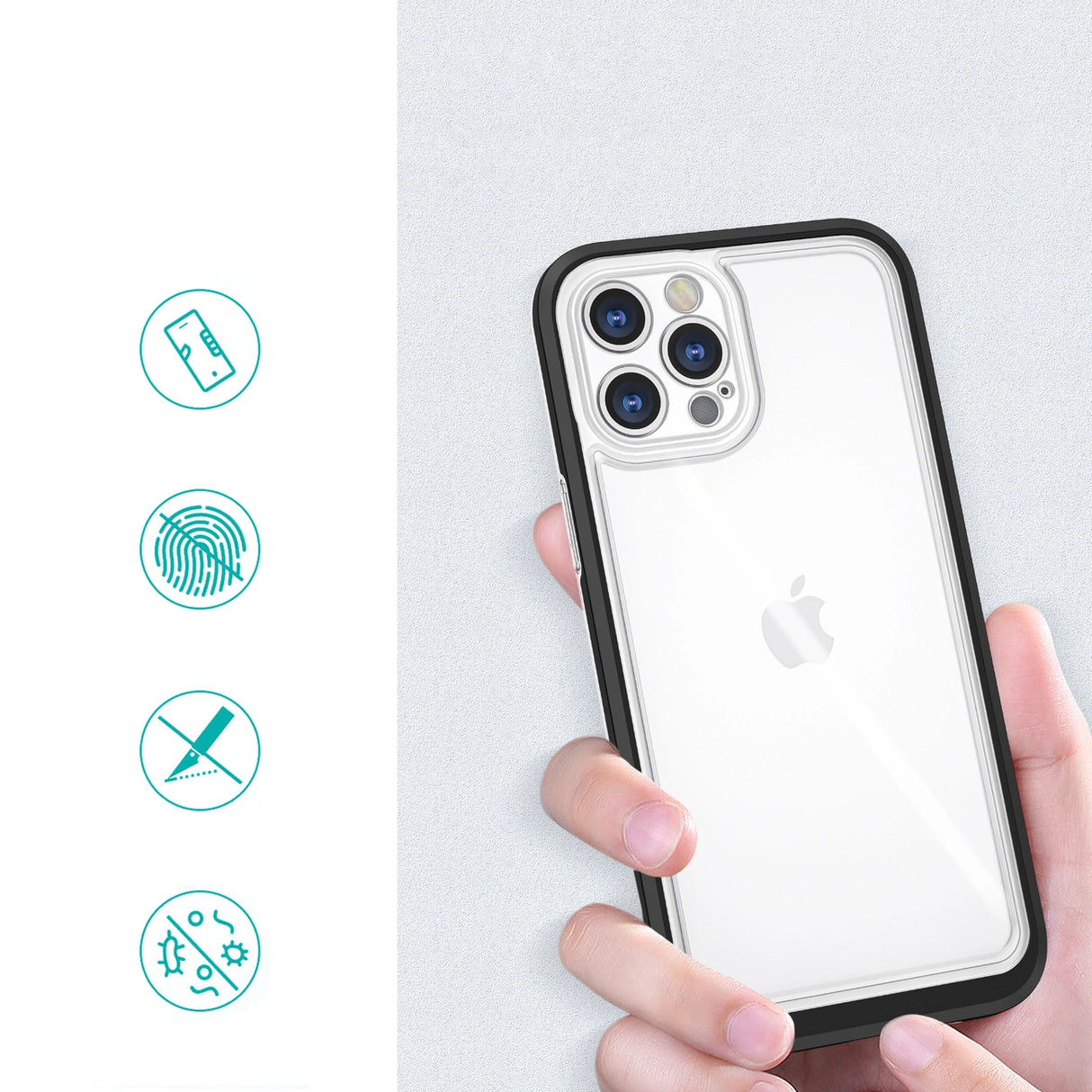 Klar 3in1 case til iPhone 12 Pro ramme gel cover sort