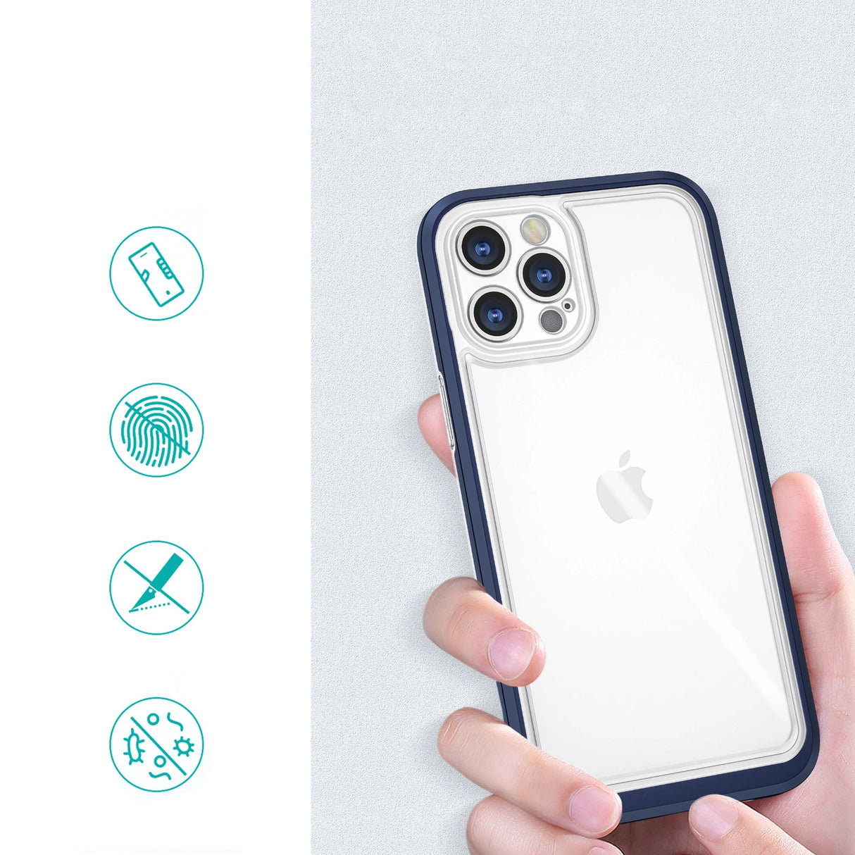 Klar 3in1 case til iPhone 12 Pro blå ramme gel cover