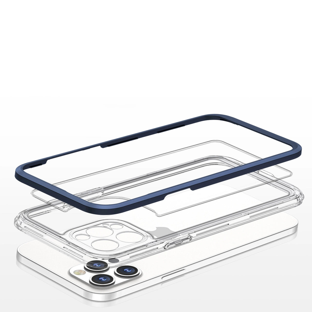 Klar 3in1 case til iPhone 12 Pro blå ramme gel cover