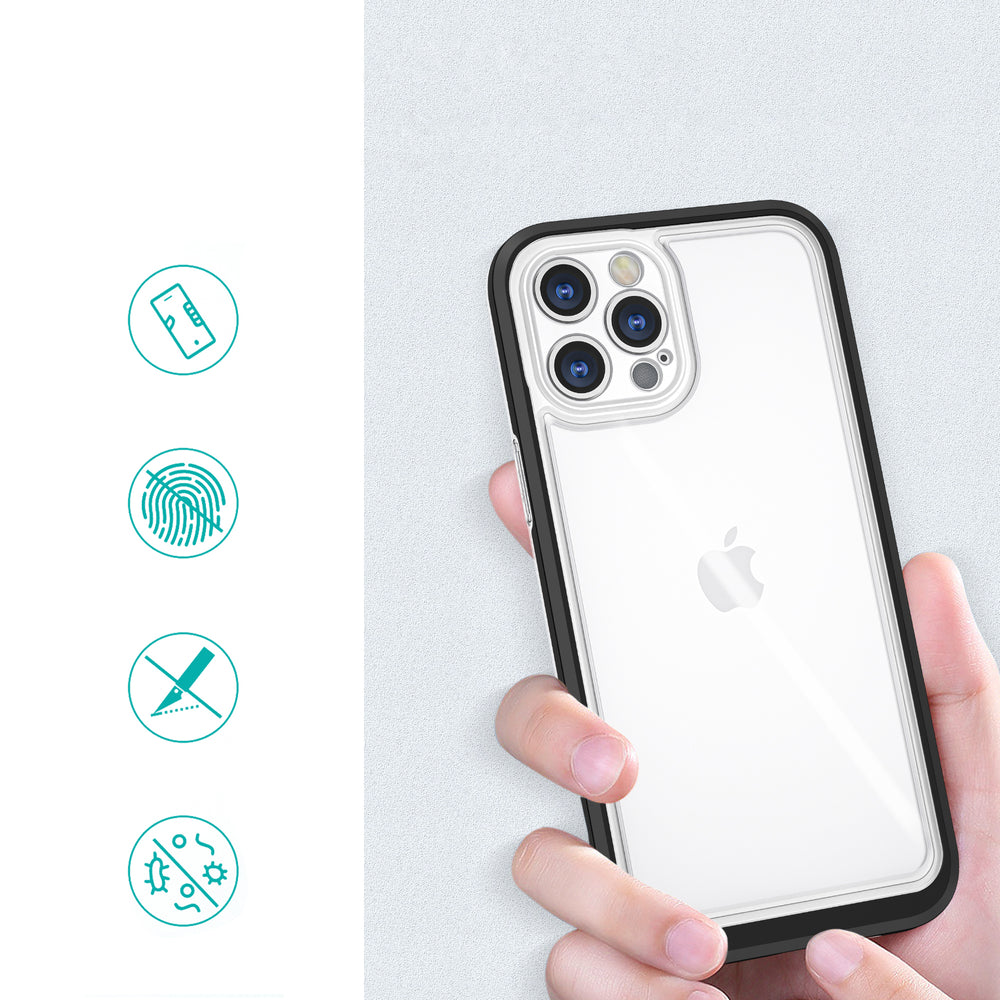 Gennemsigtige 3in1 case til iPhone 12 Pro Max case gel cover med ramme sort