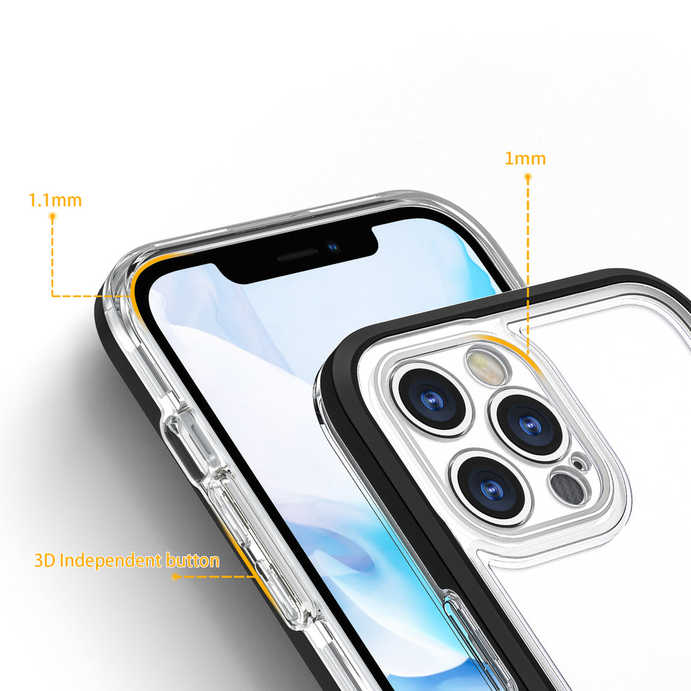Gennemsigtige 3in1 case til iPhone 12 Pro Max case gel cover med ramme sort