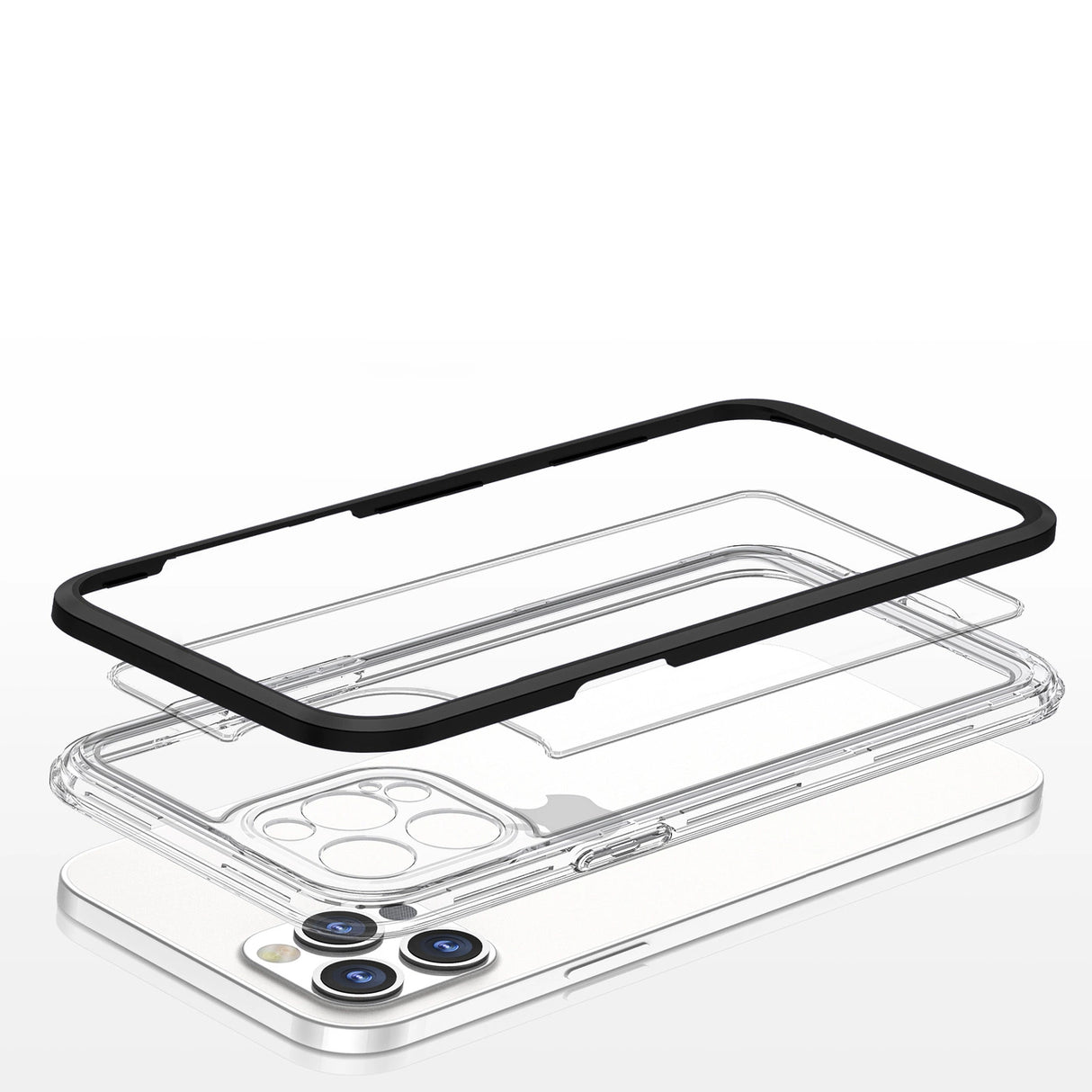 Klar 3in1 case til iPhone 12 Pro Max case gel cover med ramme sort