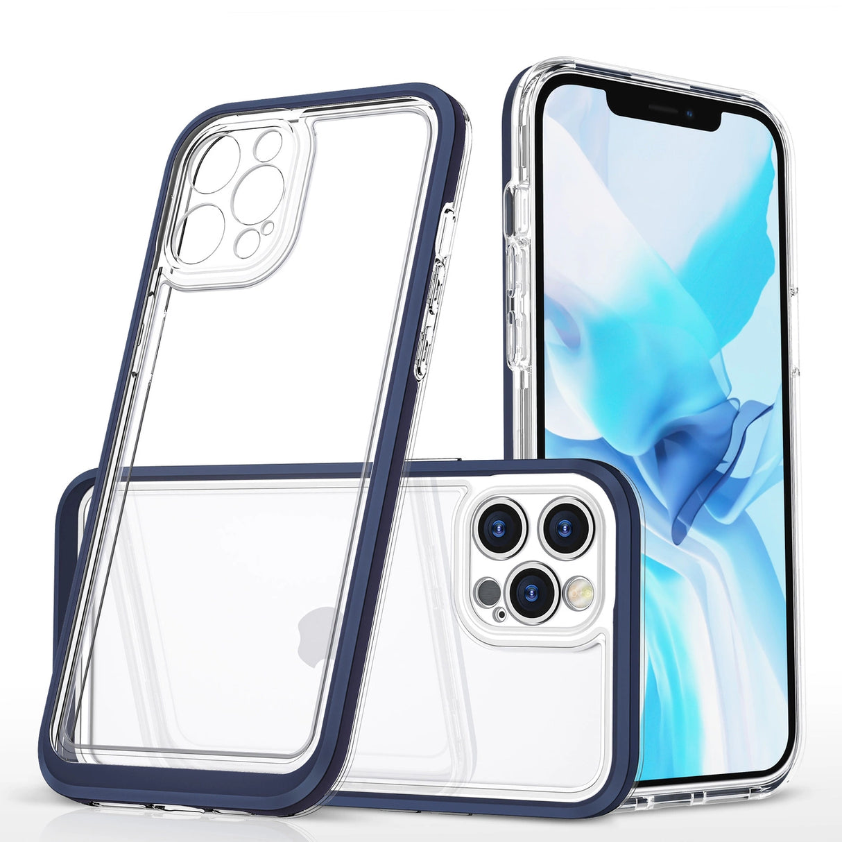 Klar 3in1 case til iPhone 12 Pro Max blå ramme gel cover