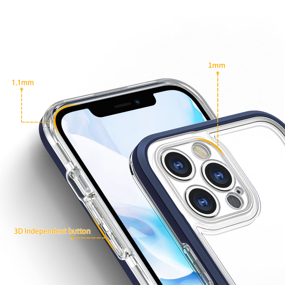 Gennemsigtige 3in1 case til iPhone 12 Pro Max blå ramme gel cover