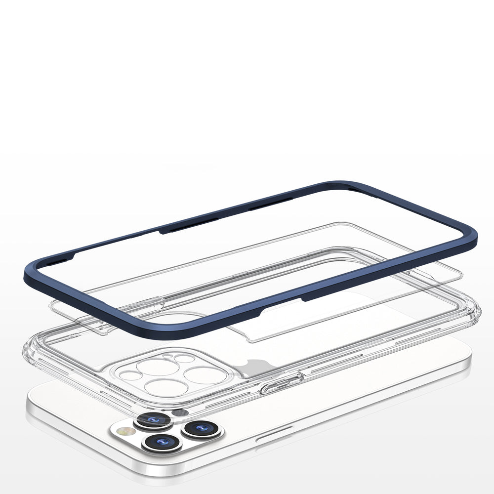 Gennemsigtige 3in1 case til iPhone 12 Pro Max blå ramme gel cover