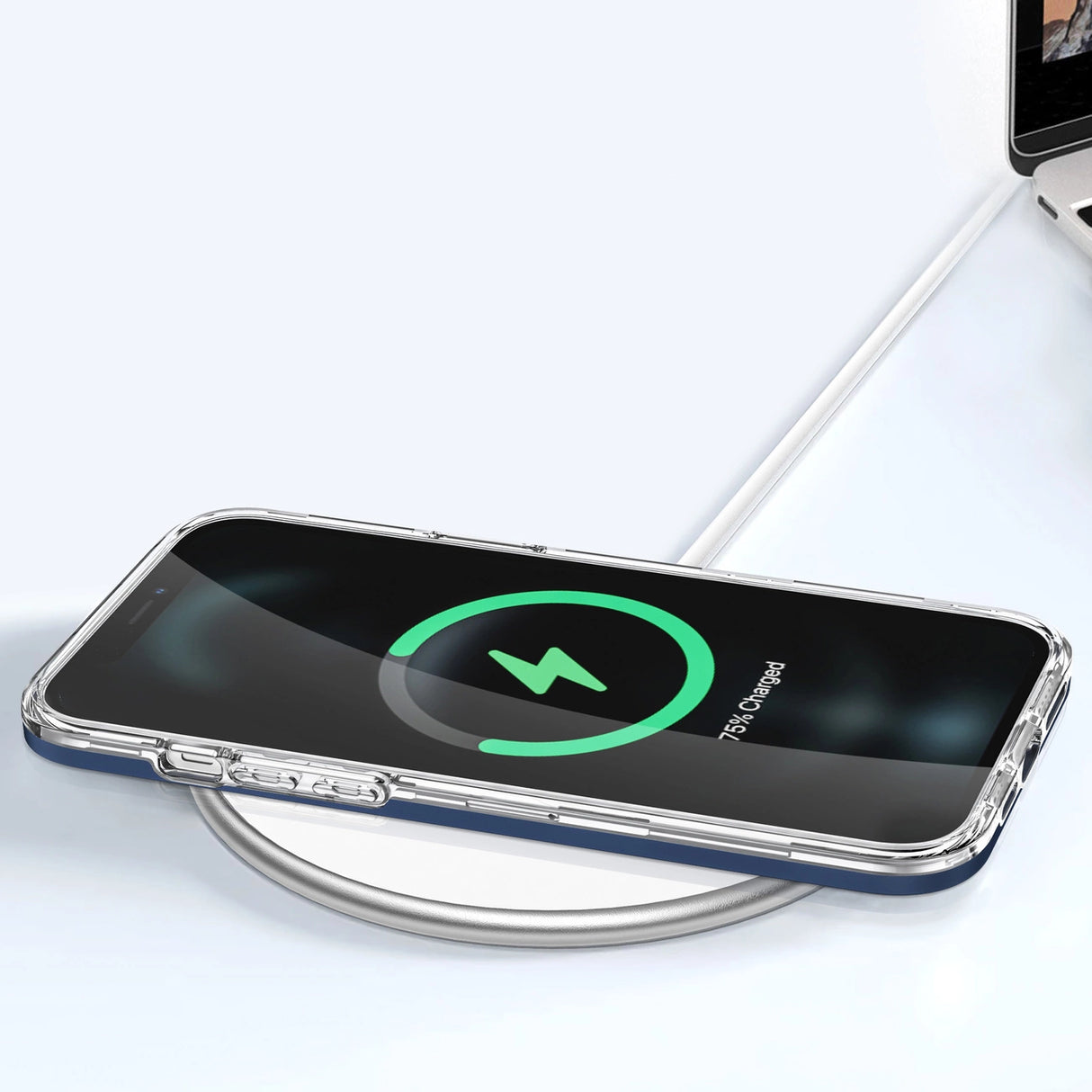 Klar 3in1 case til iPhone 12 Pro Max blå ramme gel cover