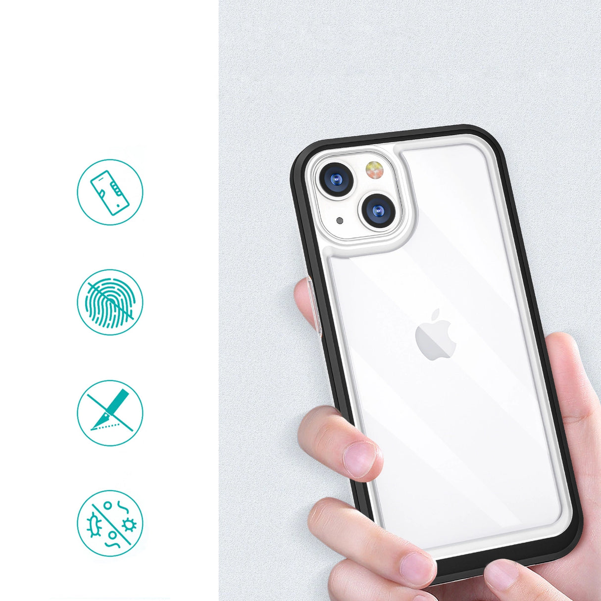 Gennemsigtig 3in1 case til iPhone 13 mini gel cover med ramme sort