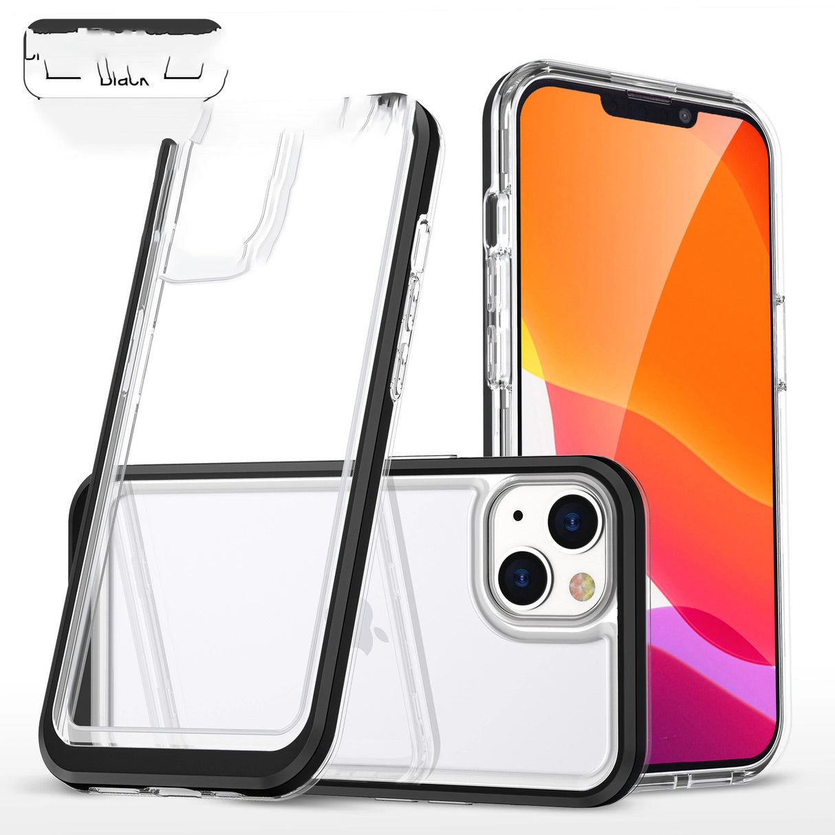 Gennemsigtig 3in1 case til iPhone 13 mini gel cover med ramme sort