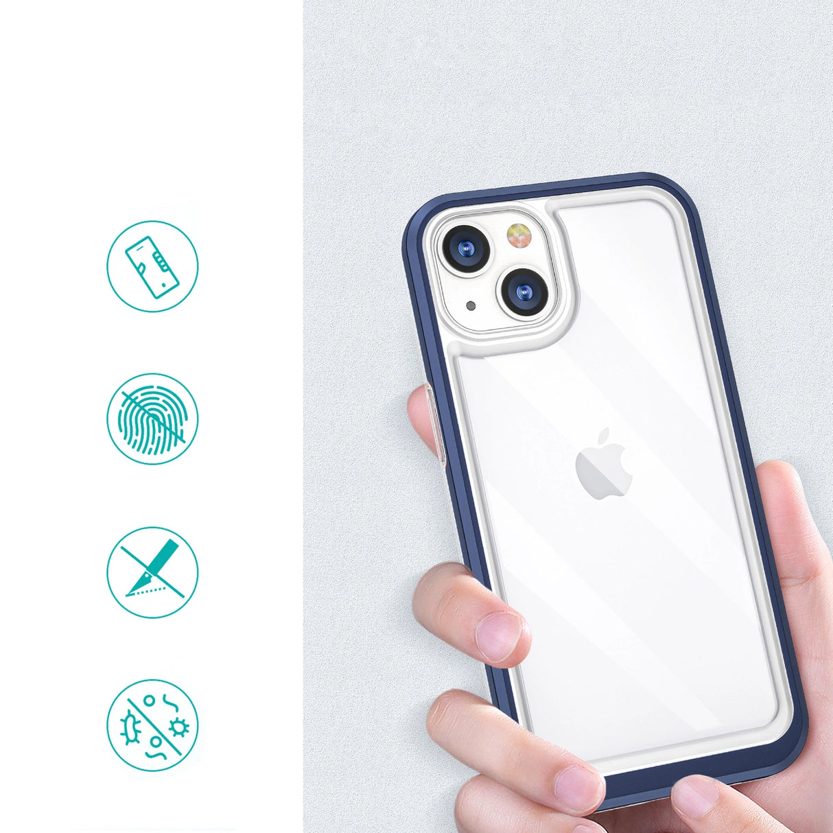 Gennemsigtigt 3in1 fodtøj til iPhone 13 mini gel cover med blå ramme