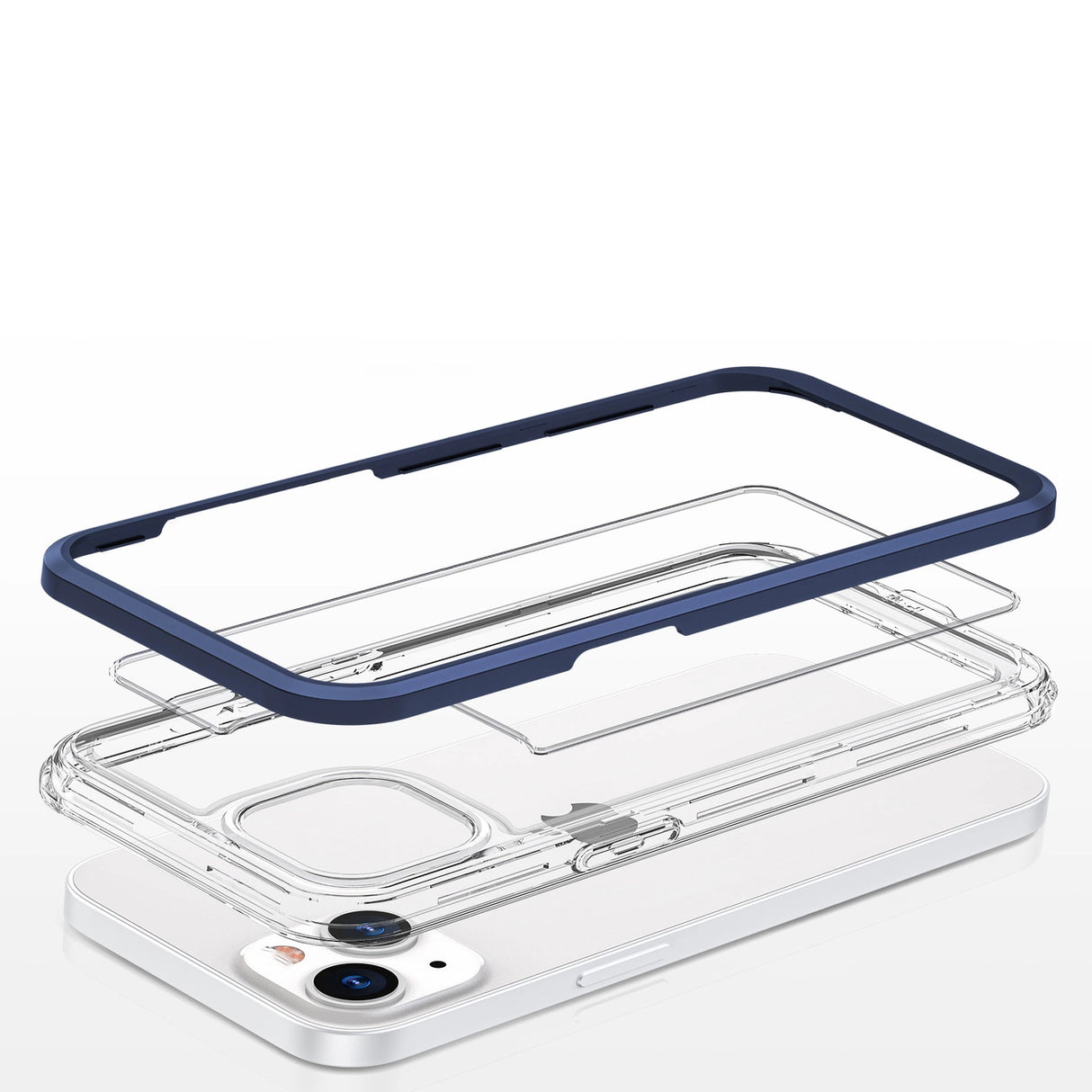 Gennemsigtigt 3in1 fodtøj til iPhone 13 mini gel cover med blå ramme