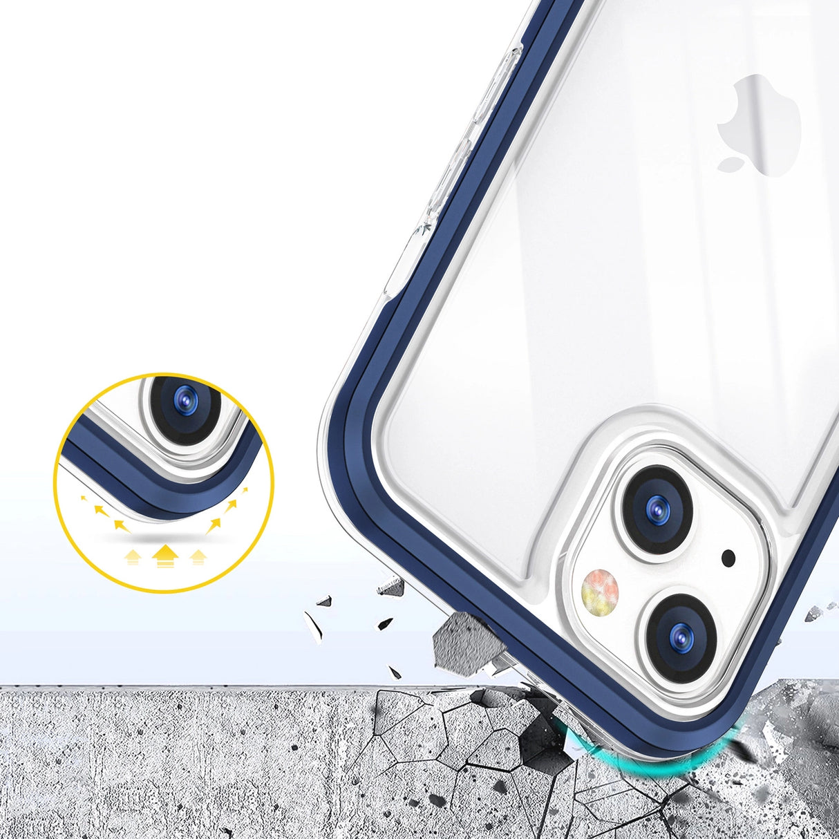 Gennemsigtigt 3in1 fodtøj til iPhone 13 mini gel cover med blå ramme