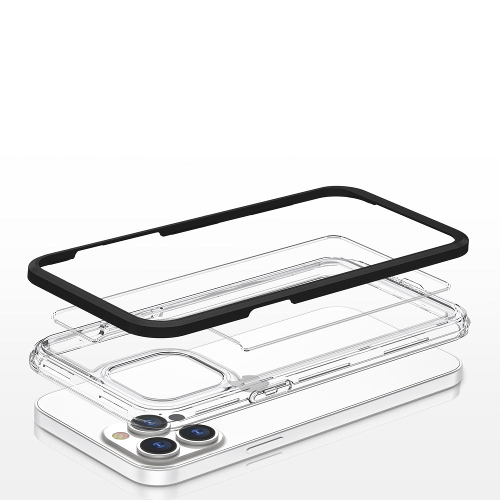 Gennemsigtige 3in1 case til iPhone 13 Pro ramme gel cover sort