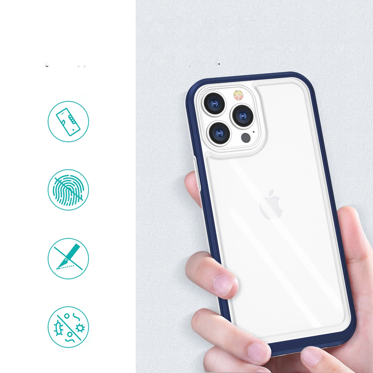 Klar 3in1 case til iPhone 13 Pro blå ramme gel cover