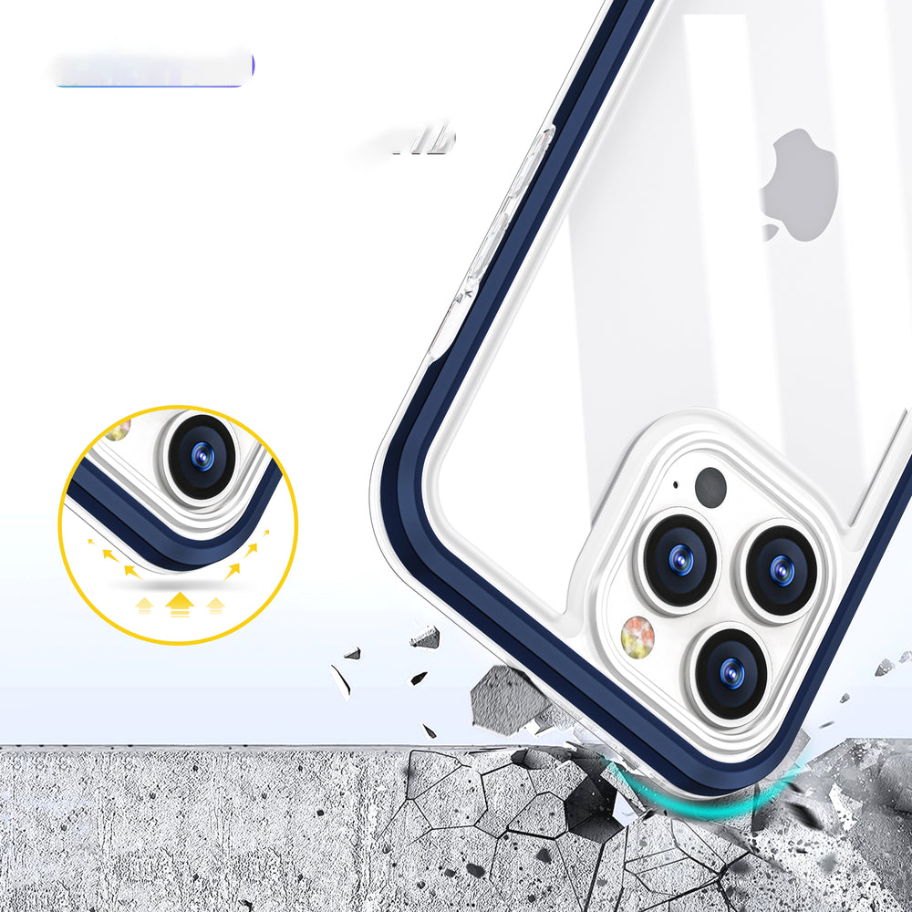 Gennemsigtige 3in1 case til iPhone 13 Pro blå ramme gel cover