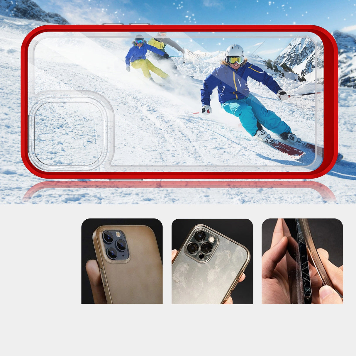 Gennemsigtigt 3in1 fodtøj til iPhone 13 Pro ramme dækning gel rød