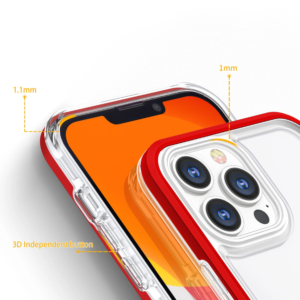 Gennemsigtigt 3in1 fodtøj til iPhone 13 Pro ramme dækning gel rød